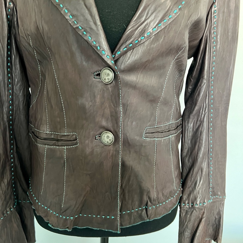 Women's Brown Leather Jacket - Picture 2 of 8
